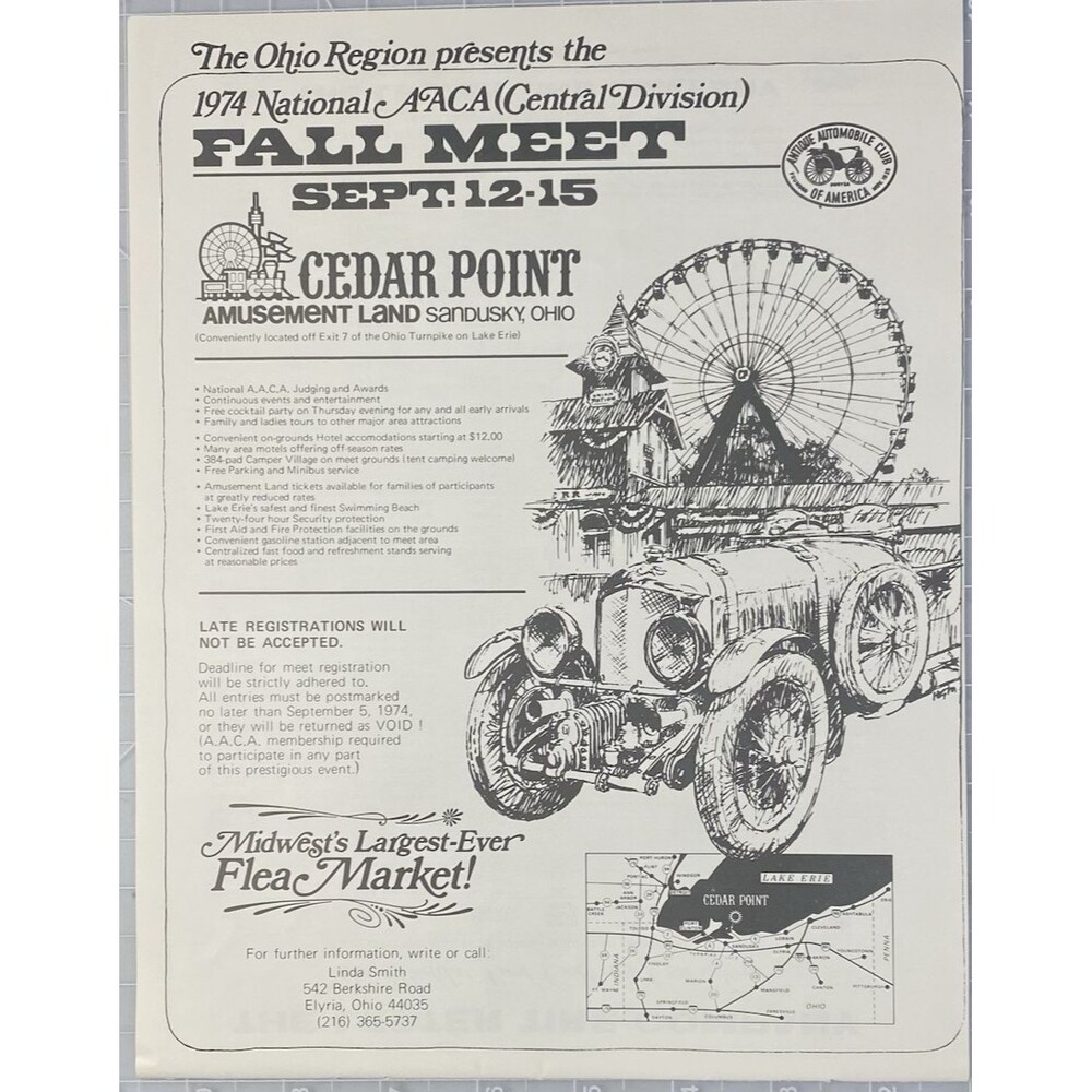 A.A.C.A 1974 National Fall Meet "Cedar Point Sandusky Ohio Vintage Print Ad 1974
